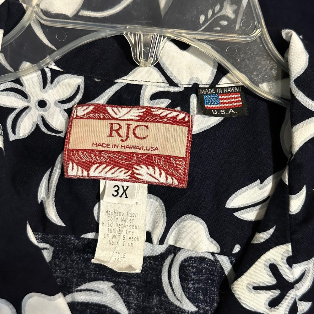VTG RJC Hawaiian Shirt 3X Navy White Floral Aloha Vintage‎ Y2K Made in Hawaii - Picture 4 of 5